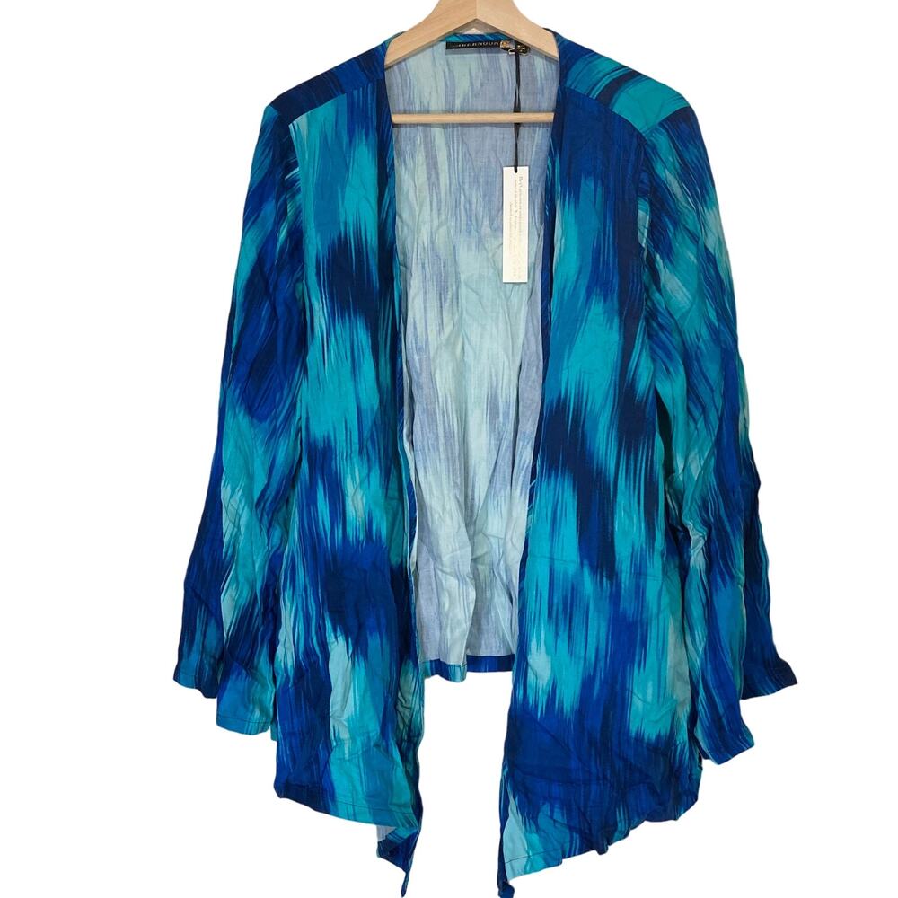 A591093 AMBERNOON II by Dr. Erum Ilyas UPF 30 Cascade Open Topper Navy Ikat 1X